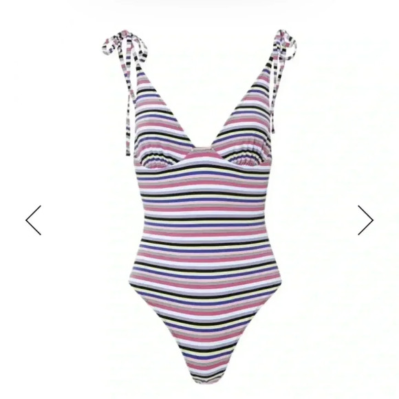 NIP Solid and Striped Olympia One Piece Swimsuit Stripe M - Picture 2 of 6